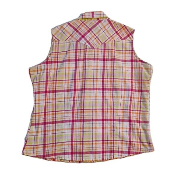 Wrangler Blues Women's Plaid Sleeveless Blouse With Pearl‎ Snaps, Size XL - Picture 2 of 6